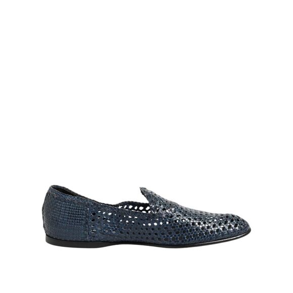Dolce & Gabbana Blue Woven Leather Slip On Loafers Men's Shoes